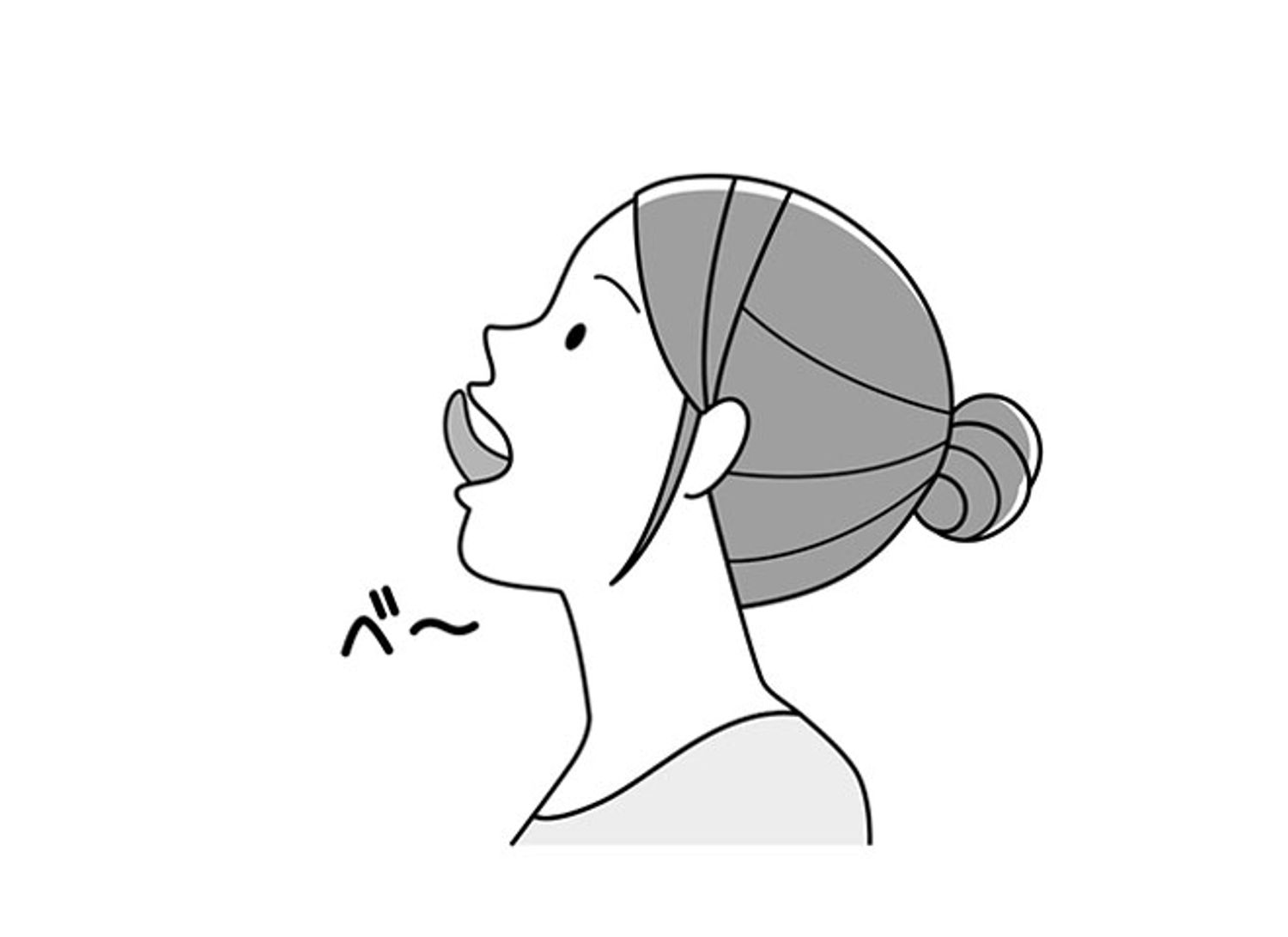 4．舌を思い切り出しながら上を向き、「べー」と声を出す。1～4を30回くり返す。