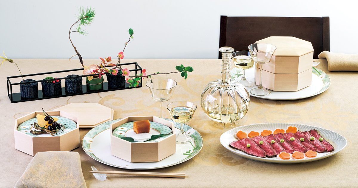 未使用 銘々皿5枚 新生活　お花見　節句　会食　お祝い　テーブルコーディネート 新たな器づかいで楽しむおせち。“銘々盛り”のテーブル