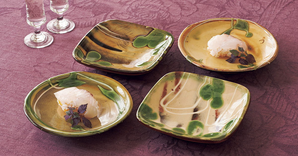 落ち着いた緑色が和の料理にもよく合う、パティア・デイヴィスさんの器