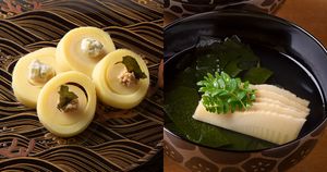 たけのこの柔らかい穂先と堅い根元を、それぞれの調理方法で洒落た酒肴に