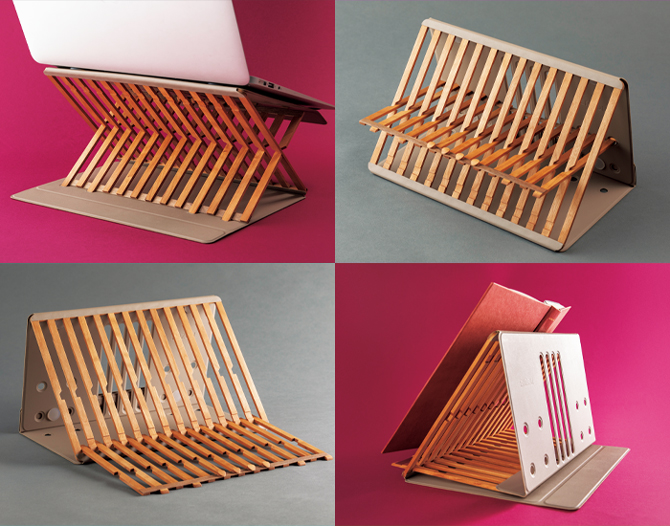 組み立て方は4通り！ 繊細な構築美を感じる“組木”のPCスタンド兼書見台