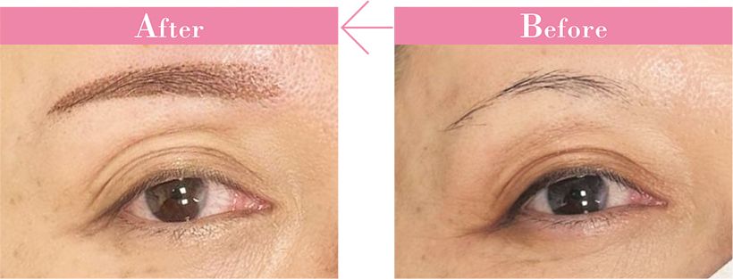 来院される方の中でも多い、細眉で毛量が少ないというお悩み。肌なじみのよい色でグラデーションをつくり、自然な仕上がりに。