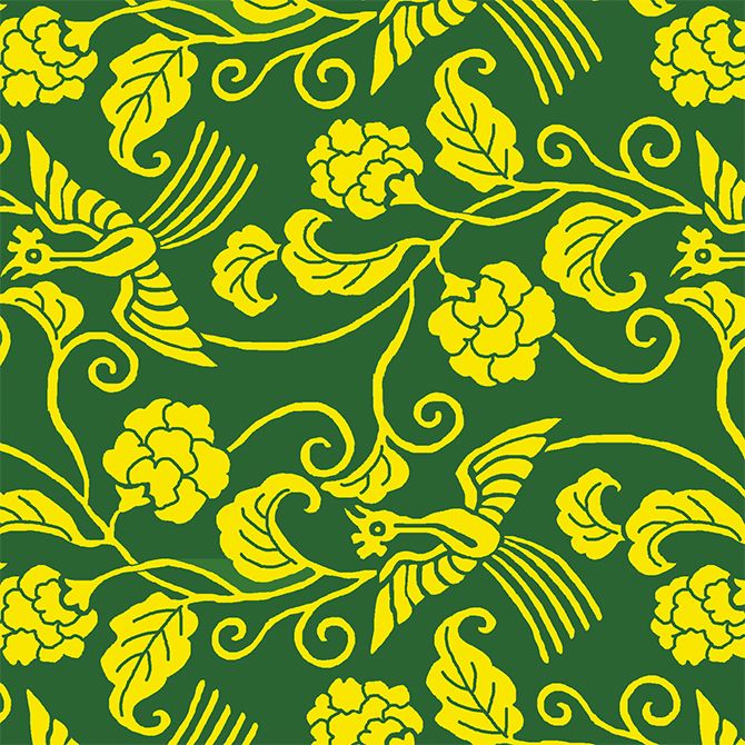 尾長鳥山吹唐草（おながどりやまぶきからくさ）