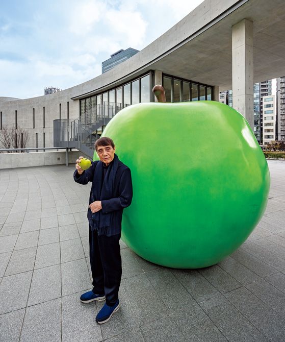 こども本の森 中之島／巨大な青りんごは、安藤さんのアート作品。「未熟で酸っぱくとも、明日への希望に満ち溢れた青りんご」を青春の象徴に見立てた。青春とは人生のある時期をいうのではなく、心の有り様をいう。