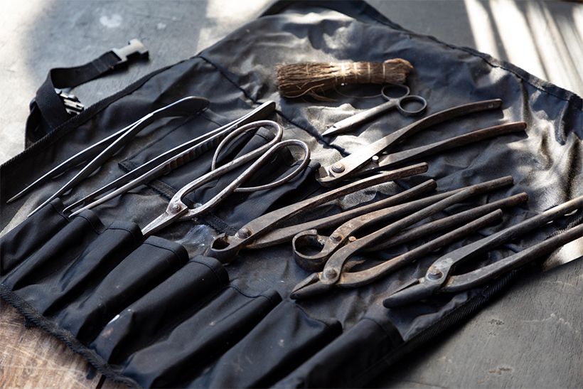 10年以上使い込んでいる、村雨さんの盆栽用お手入れセット。