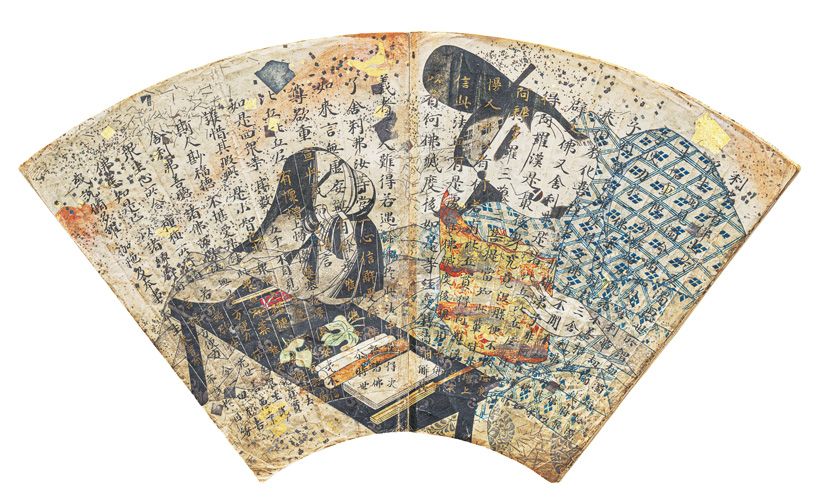 4月26日（土）から始まる「日本国宝展」より。国宝 扇面法華経冊子 法華経巻第一（扇九）平安時代 大阪・四天王寺蔵（撮影／城野誠治、展示場面替えをして通期展示。扇九は5月11日まで）