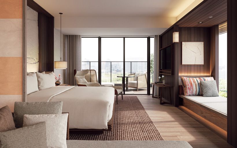 75平方メートルの「ジュニアスイート」は窓辺に畳のシーティングエリアがあり、心地よいスペースに。