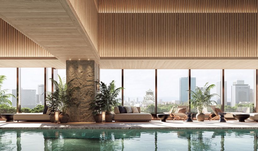 まるで屋外に身を置いているかのような開放感を感じさせるプールエリア。