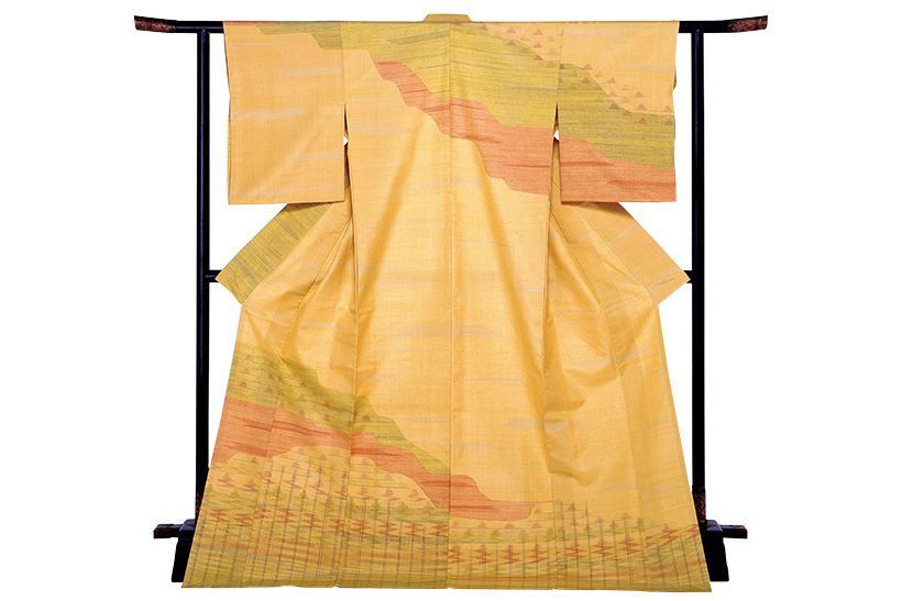 松本紬（信州紬）の染織作家・武井豊子氏の作品。「千と勢」。