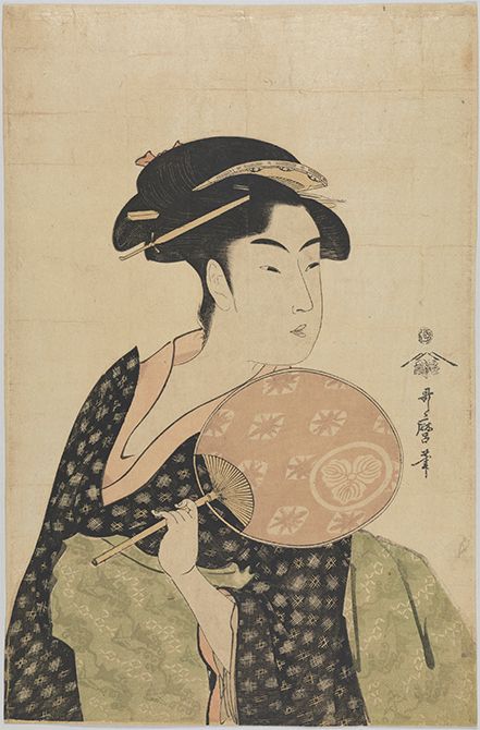 喜多川歌麿画「高島おひさ」江戸時代後期、大判錦絵（前期展示）