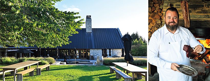 右・数々の受賞歴を誇るヴォーン・マビーさん。左・ワイナリーと繫がる心地いいテラス席。景観がご馳走。