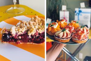 芦屋でアメリカ気分を味わうなら「ハニーバニー」へ。ポップなパイやタルトが並びます