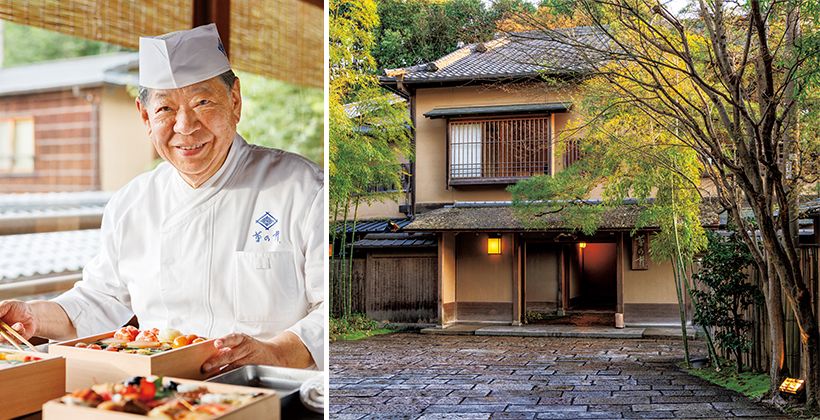 左／日本料理界を牽引する人物の一人である「菊乃井」3代目主人の村田吉弘さん。右／京都・東山に大正元年に料理屋として創業、日本を代表する料亭「菊乃井」。