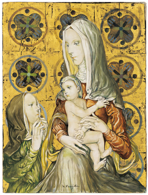 藤田嗣治、【聖母子「ノートルダム・ド・ラ・ペ礼拝堂の壁画」】 藤田嗣治、【聖母子「ノートルダム・ド・ラ・ペ礼拝堂の壁画