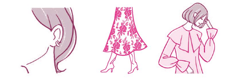 トップスやボトムスは、とろみがあり柔らかい動きが出るものを。アクセサリーはイヤーカフがおすすめです。