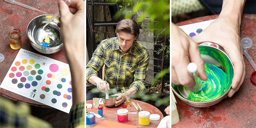 オリジナルの色をイメージしながら、一心にペーストを練り上げる村雨さん。