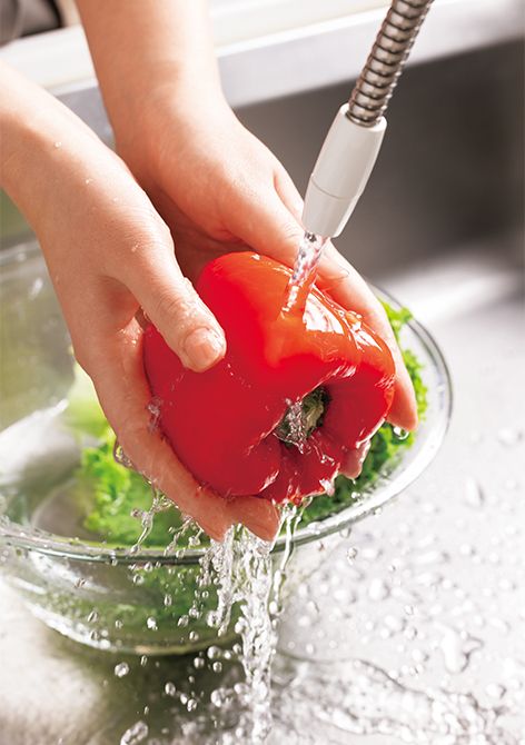 毎日の食卓を支えるのは安全な水。浄活水で野菜 を洗えば、安心とおいしさが自然に得られる。