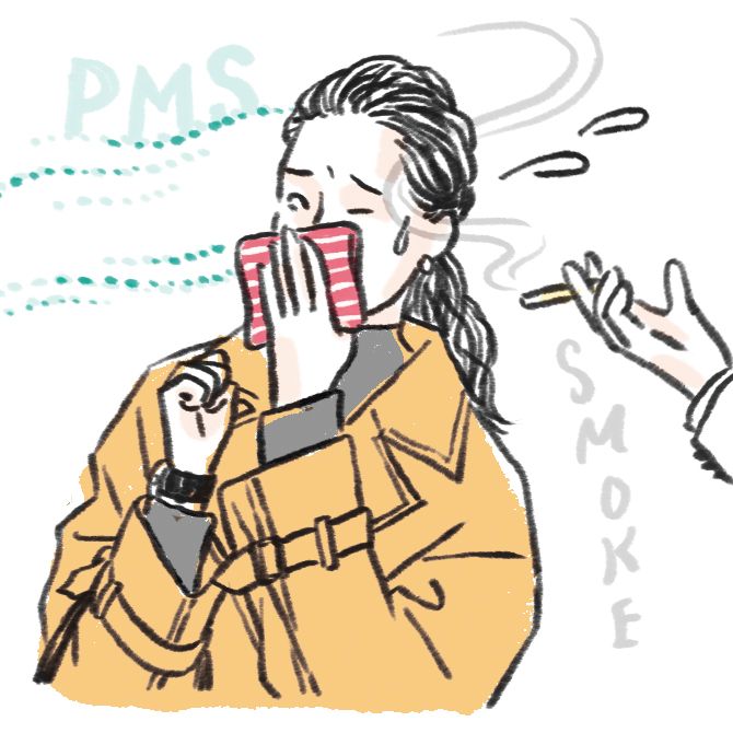 タバコの煙や排気ガス、化粧品や薬の成分など、身近な化学物質による刺激。