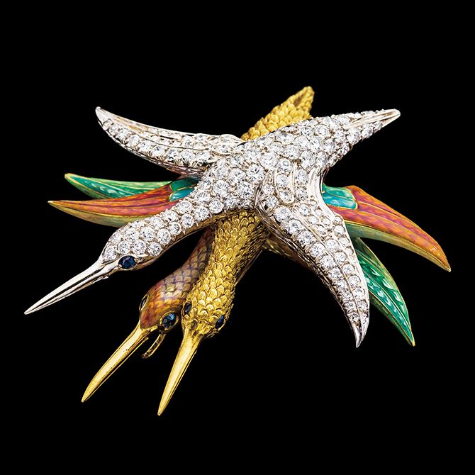 素材:ゴールド、プラチナ、ダイヤモンド、サファイア、エナメル 製作年:1950年代 製作国:フランス