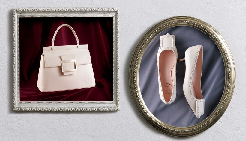 靴（ヒール4.5センチ）15万2900円　バッグ（ 縦23×横27.5×マチ11センチ）39万9300円／ともにロジェ ヴィヴィエ（ロジェ・ヴィヴィエ・ジャパン）