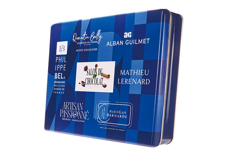 「セレクションBOX3 セレクション サブレ」18枚⼊（6ブランドから各3枚）9,720円。サロン・デュ・ショコラ初となるサブレのセレクション。「フィリップ・ベル」、「カンタン・バイィ」など、人気シェフによる渾身のサブレを食べ比べられる。