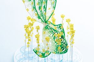連載「季節を切り抜く」3月は「菜の花を泳ぐ金魚」。春への期待を表した立体切り絵