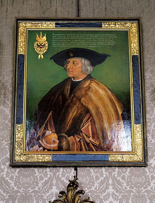 ウィーン少年合唱団の創設者、ハプスブルク家の神聖ローマ帝国皇帝マクシミリアン1世の肖像画。デューラー画。 撮影/阿部 浩