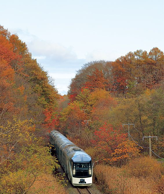 移ろう季節のひととき、最も美しい瞬間を旅する「TRAIN SUITE 四季島」。秋は紅葉の山々を駆け抜ける。