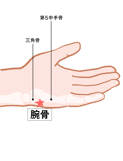 腕や肘を曲げにくいときは「腕骨」のツボ押しを。うなじのこわばりや手
