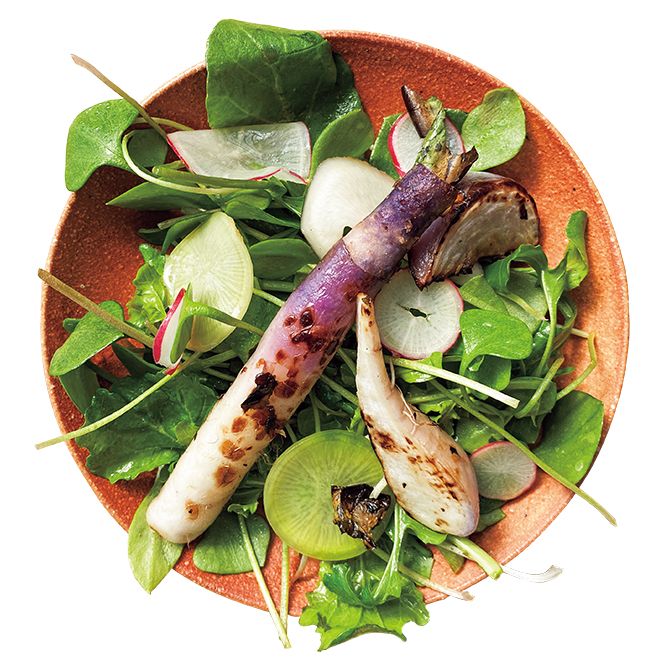 レストランのサラダは季節の野草などを20種類以上使用。