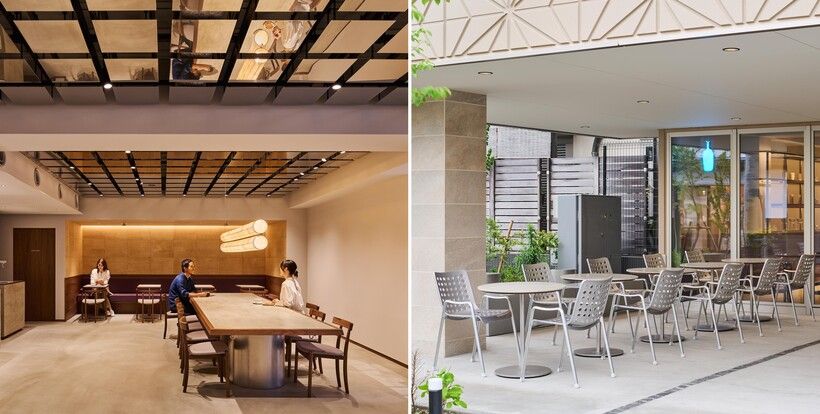 「ブルーボトルコーヒー 鎌倉カフェ」の店内とテラス席