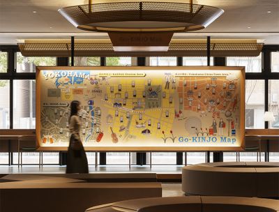 1階ロビーに設置された「ご近所マップ」では、スタッフが自ら足を運んで選んだ「関内」「中華街」「野毛」のおすすめスポットがチェックできる。