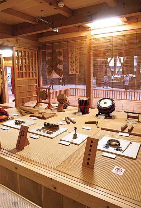 中村座の内部では歌舞伎の鳴り物も展示されている。