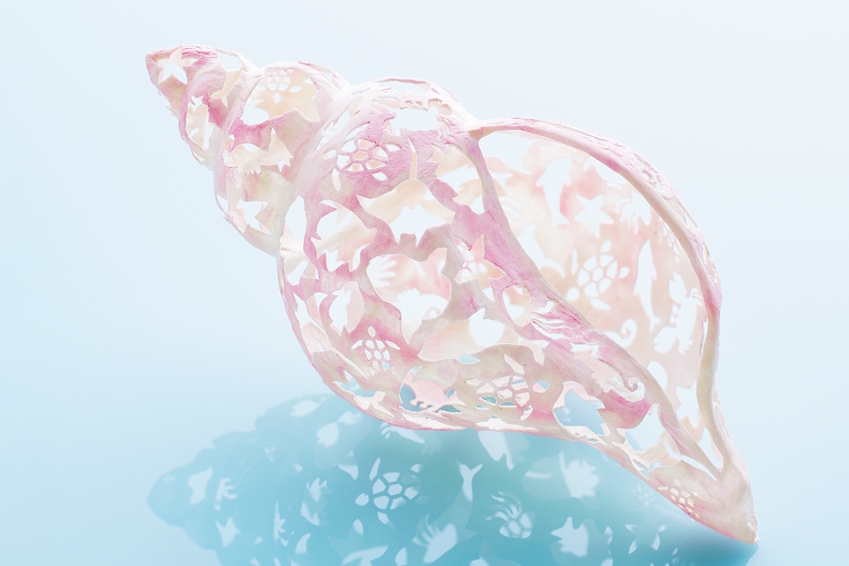 手彫りのキリンが描かれたピンクの 貝殻置物　10％値下げしました 連載「季節を切り抜く」7月は「貝殻」 | 家庭画報.com｜“素敵な人”の