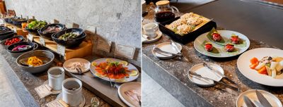 信州食材を取り入れた和洋食が並ぶ朝食ビュッフェ。