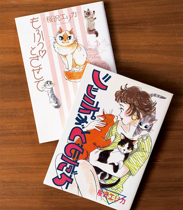 桜沢エリカさんの漫画。ルルたち長毛トリオが登場する『もふっ♡とさせて』（ホーム社）、独身時代に始まり、猫と家族が増えていった日々を描いた『シッポがともだち』（集英社）。