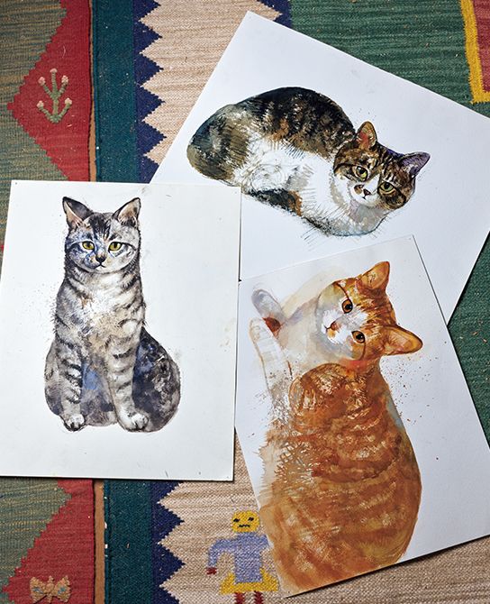 はしもとさんは、モデルとなる猫には実際に会ってスケッチに残す。温もりのある作品が生まれる理由の一つ。