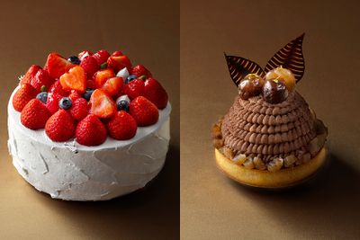 東京ステーションホテルの2026年のクリスマスケーキ。左「クリスマス ショートケーキ」、右「モンブランショコラ」。