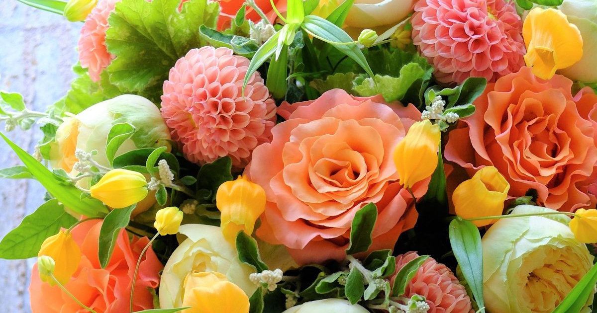 ダリアのロケーション映えブーケセット♡ 🌸ダリアとマムの和風ブーケ🌸 ダリアとマムをコロンとまあるく