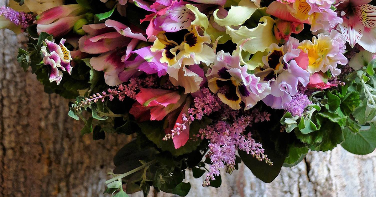 華やかで花持ちがよいアルストロメリアをパンジーと合わせたラブリーな