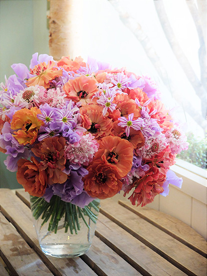 造花ブーケ ピンク オレンジ 紫、ブートニア、ヘアフラワーセット 造花ブーケ ピンク オレンジ 紫、ブートニア、ヘアフラワーセット